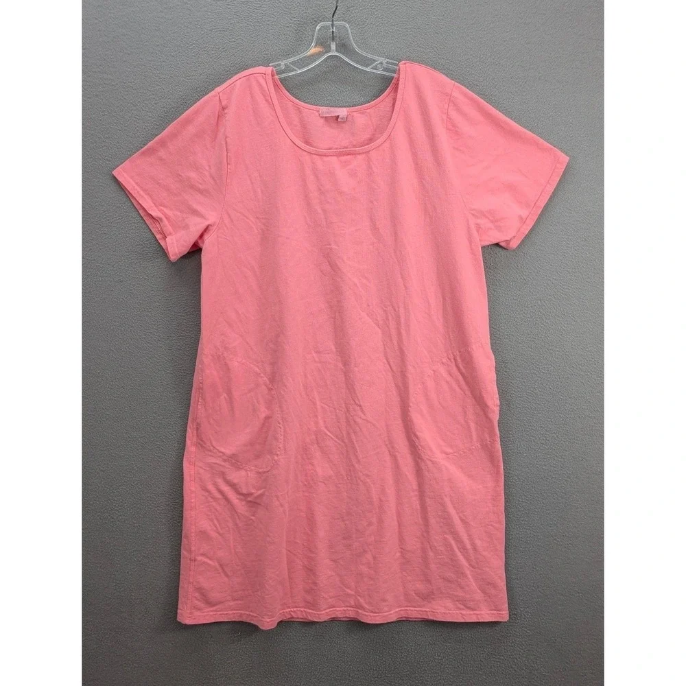 Fresh Produce Womens Short Sleeve Scoop Neck T-Shirt Dress Pink USA Cotton Large